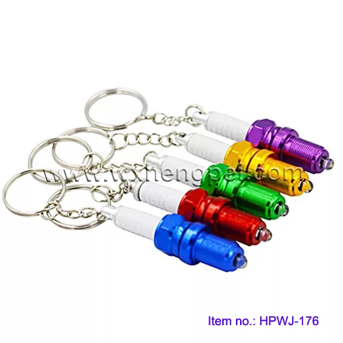 super-bright aluminum LED spark plug keychain / Sparking plug led keychain flashlight