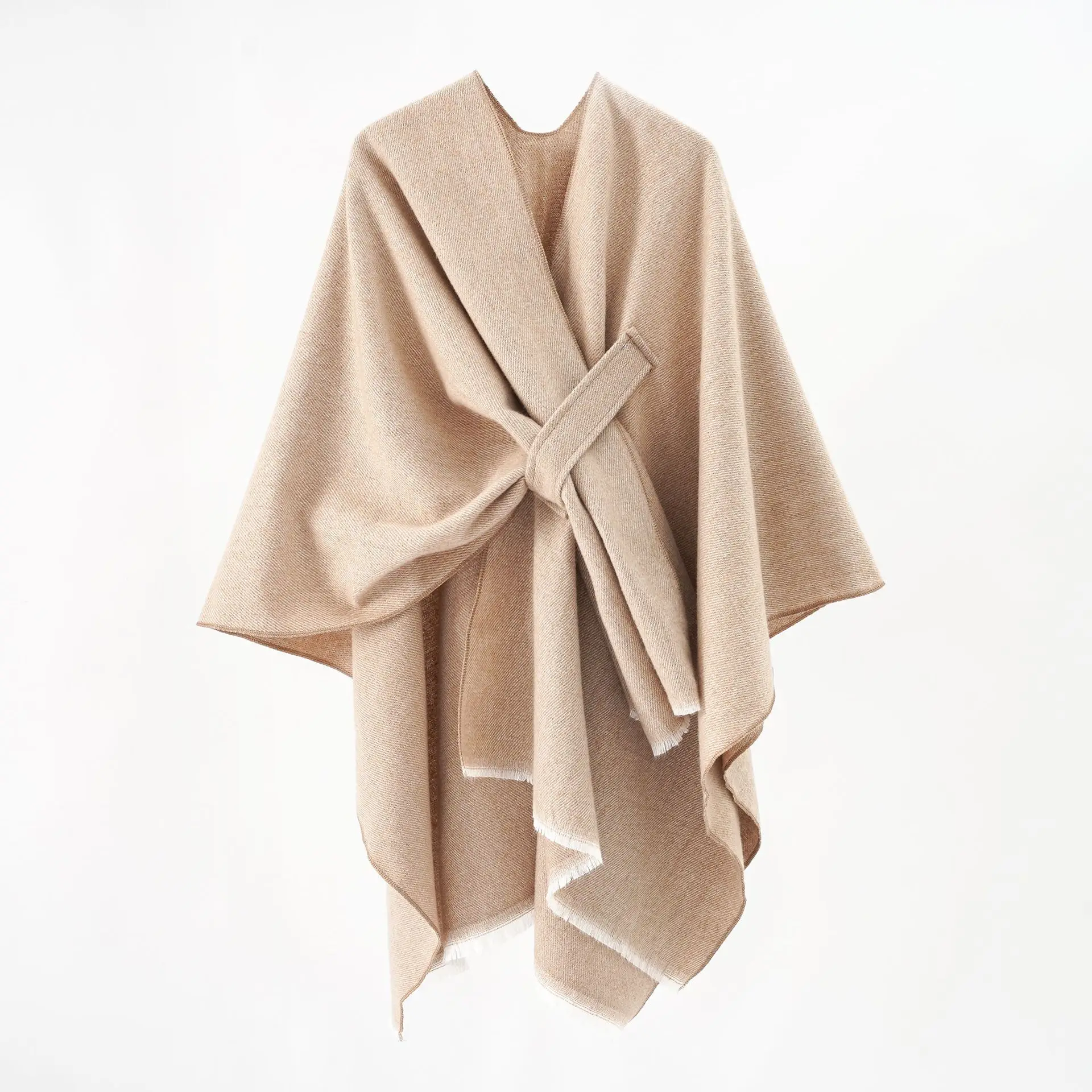 Wholesale Solid Color Cashmere Feeling Large Split Cape European And American Thermal Cloak Plain Cape