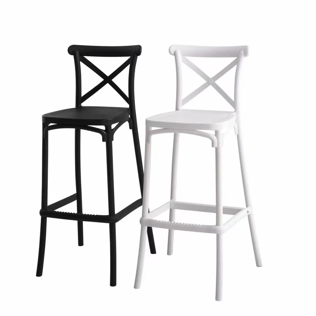 Pp Plastic Modern Nordic Style Shop Pub Cafe Hotel High Chair Cross back Bar Stools