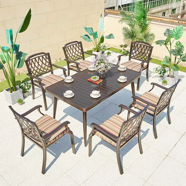 China Wholesale Die Cast Aluminum Dining Table Set BBQ Dinner Picnic Table for Outdoor Furniture Cast Aluminum Furniture