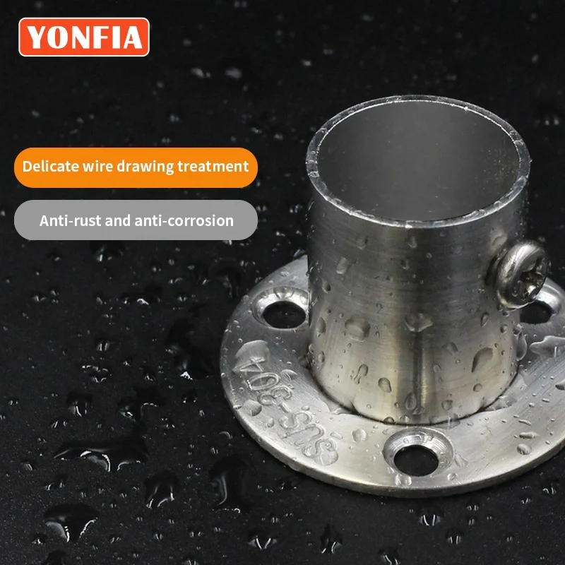 YONFIA 9038 Stainless Steel 304 Towel bracket Shower Curtain Rod Holder Wardrobe Clothing Rail Clothes rod Flange End Supports