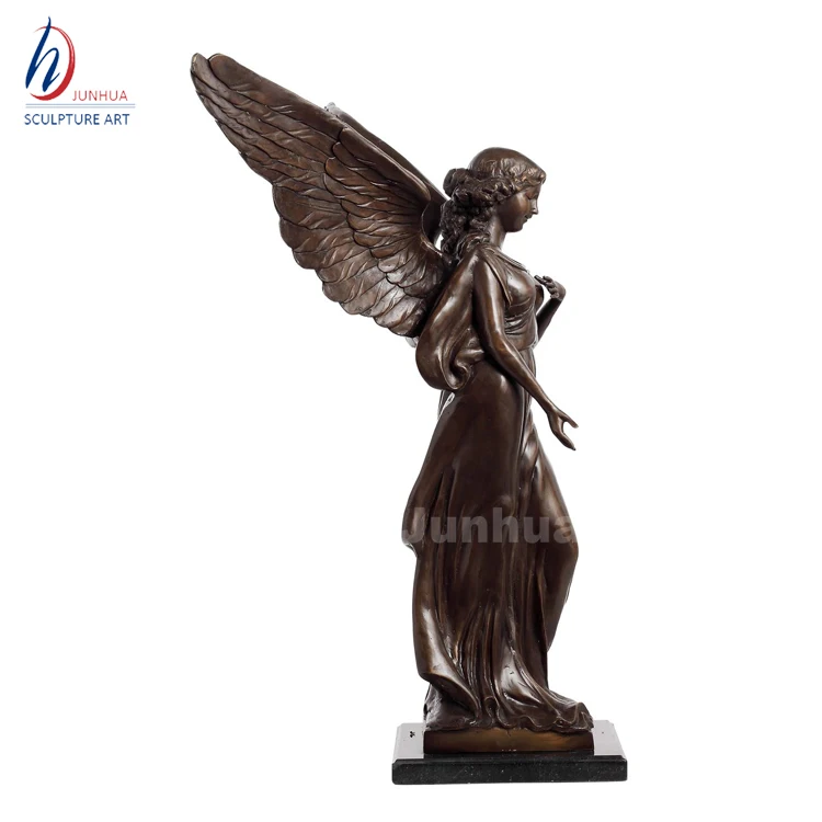 Giant Garden Bronze Angel Statue With Holding Feather