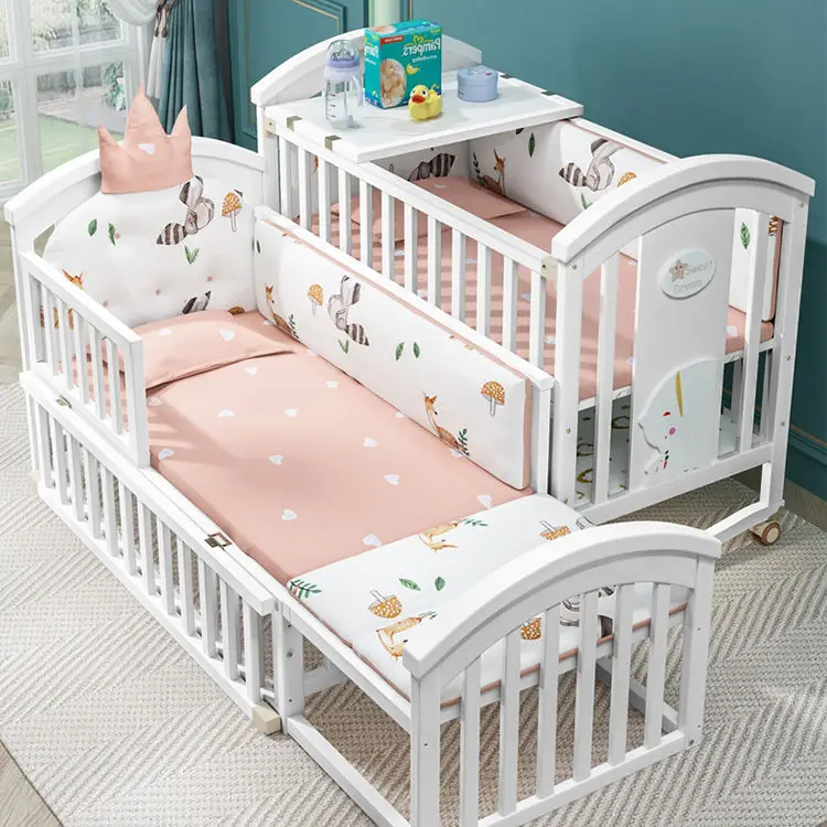 Cheap wheels mobile multifunctional small newborn girl sleeping wood beds side baby cot bed crib next to me
