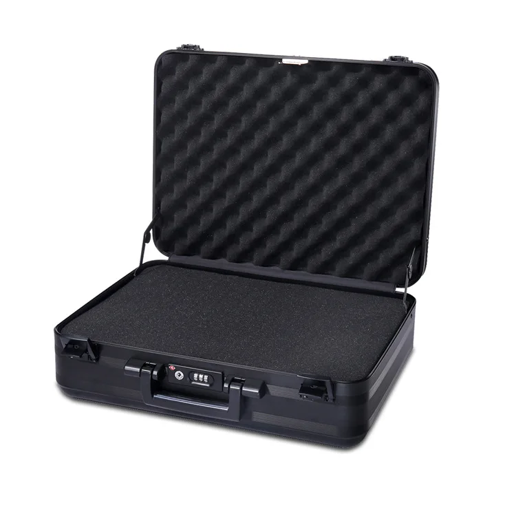 Black Metal Attache Case 37x27x11.5cm Aluminum Briefcase for Men Metal Toolkit Box Family Medical Case Cash Small Case 14 Inch N