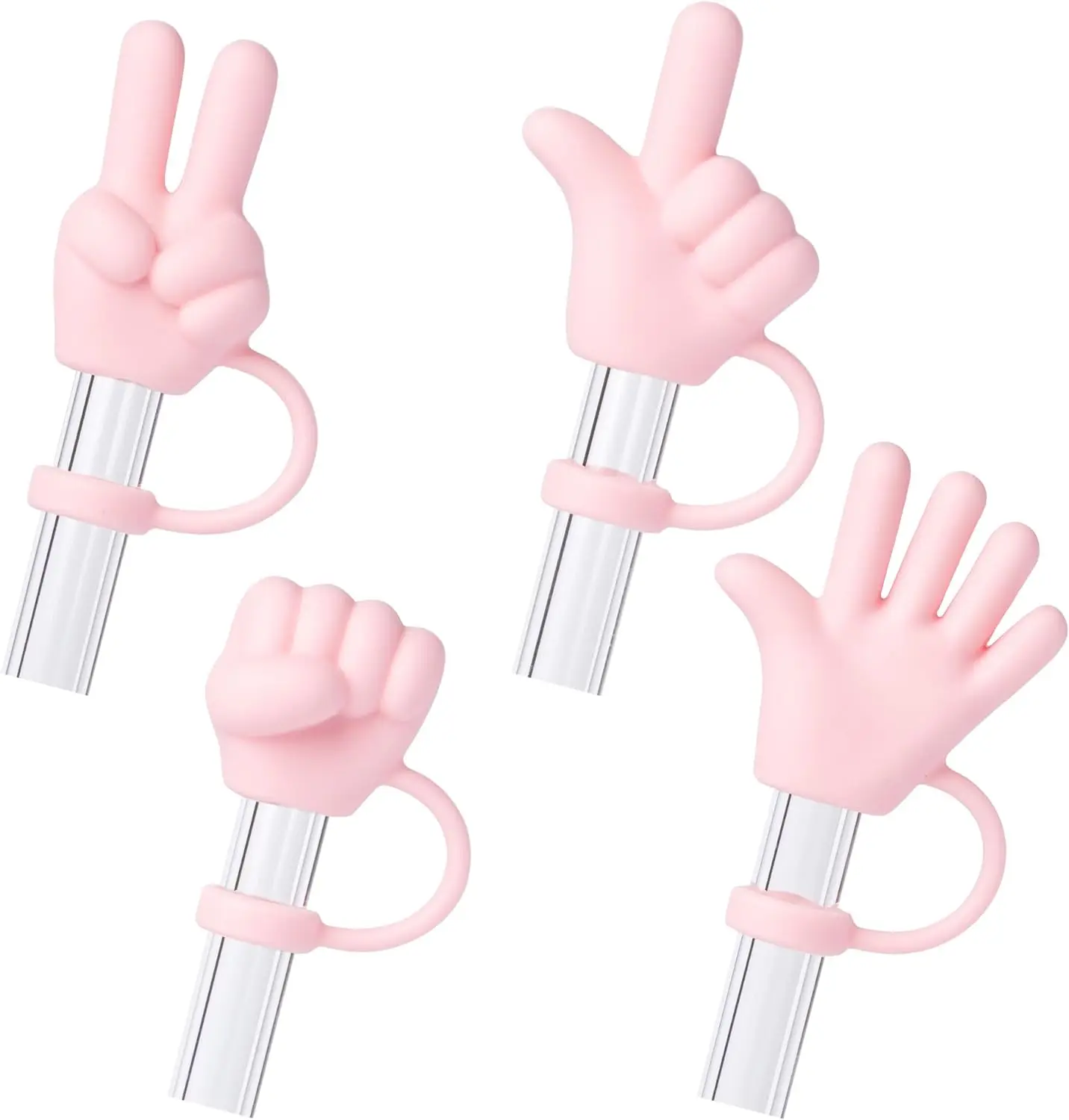 4 pcs rock paper scissors 3D reusable 10mm cute pink drinking straw topper USA silicone game mason jar straw cover for cup