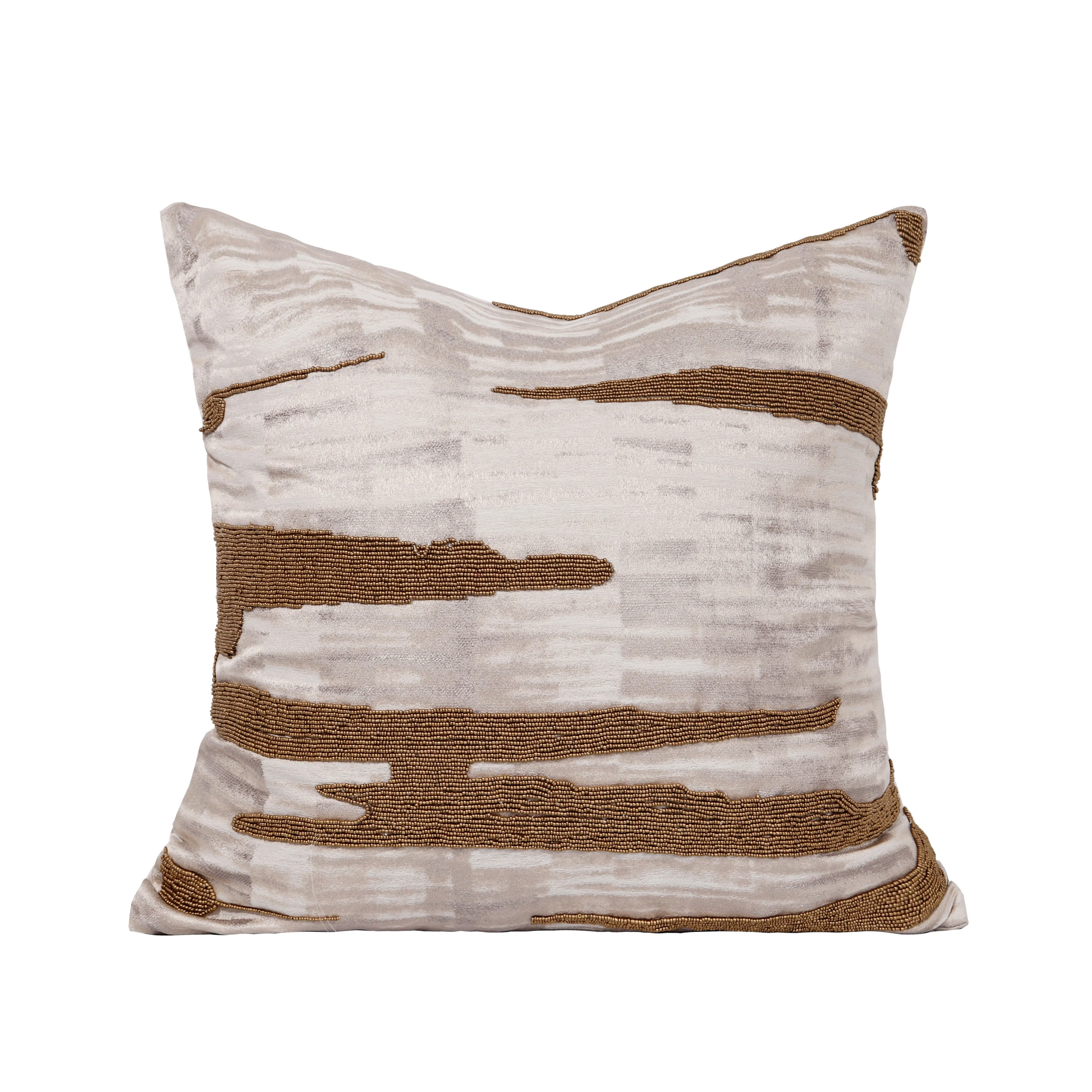 Tiff Home Brand New Product 45*45cm Removable Cover Brown Handmade Textured Throw Pillow With Beads