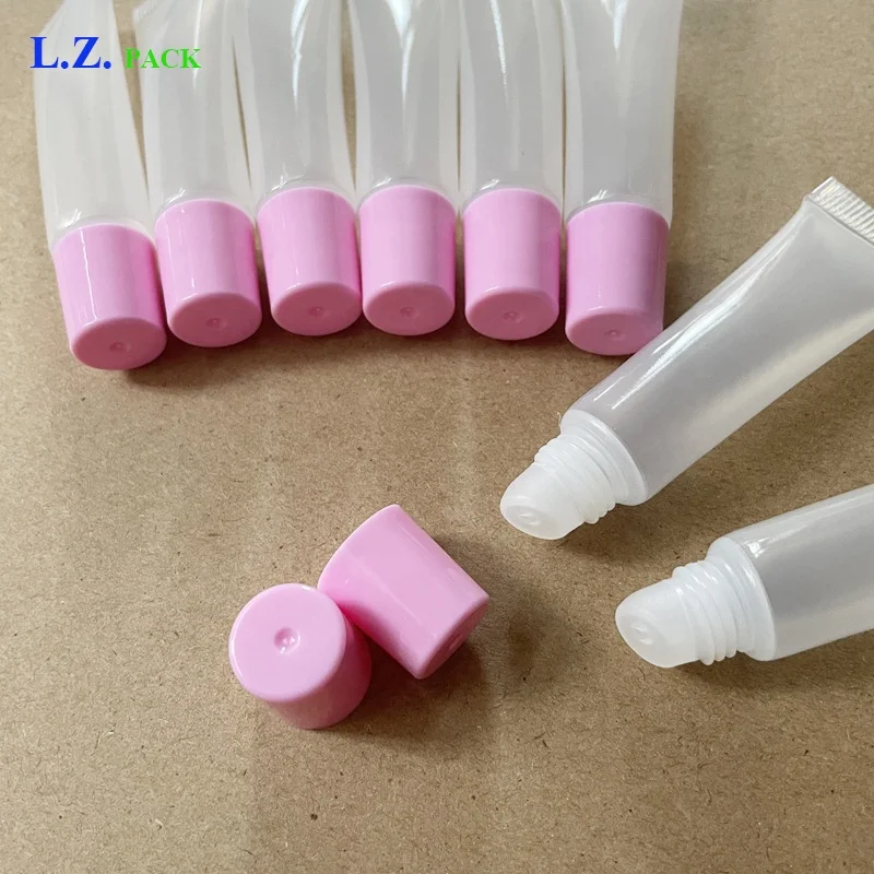 LZ Pack Stock 100pcs Empty Lip Balm Tube 5ml Clear Pink Green Custom Logo Small Lipgloss Squeeze Tubes