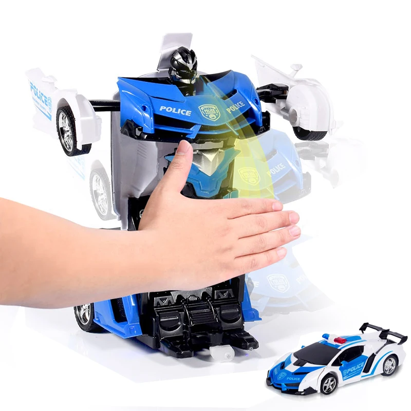 New 1:18 Kids Toys 2.4G Induction Deformation RC Car Air Gesture Hand Sensor Control Transform Robot Remote Control Police Car