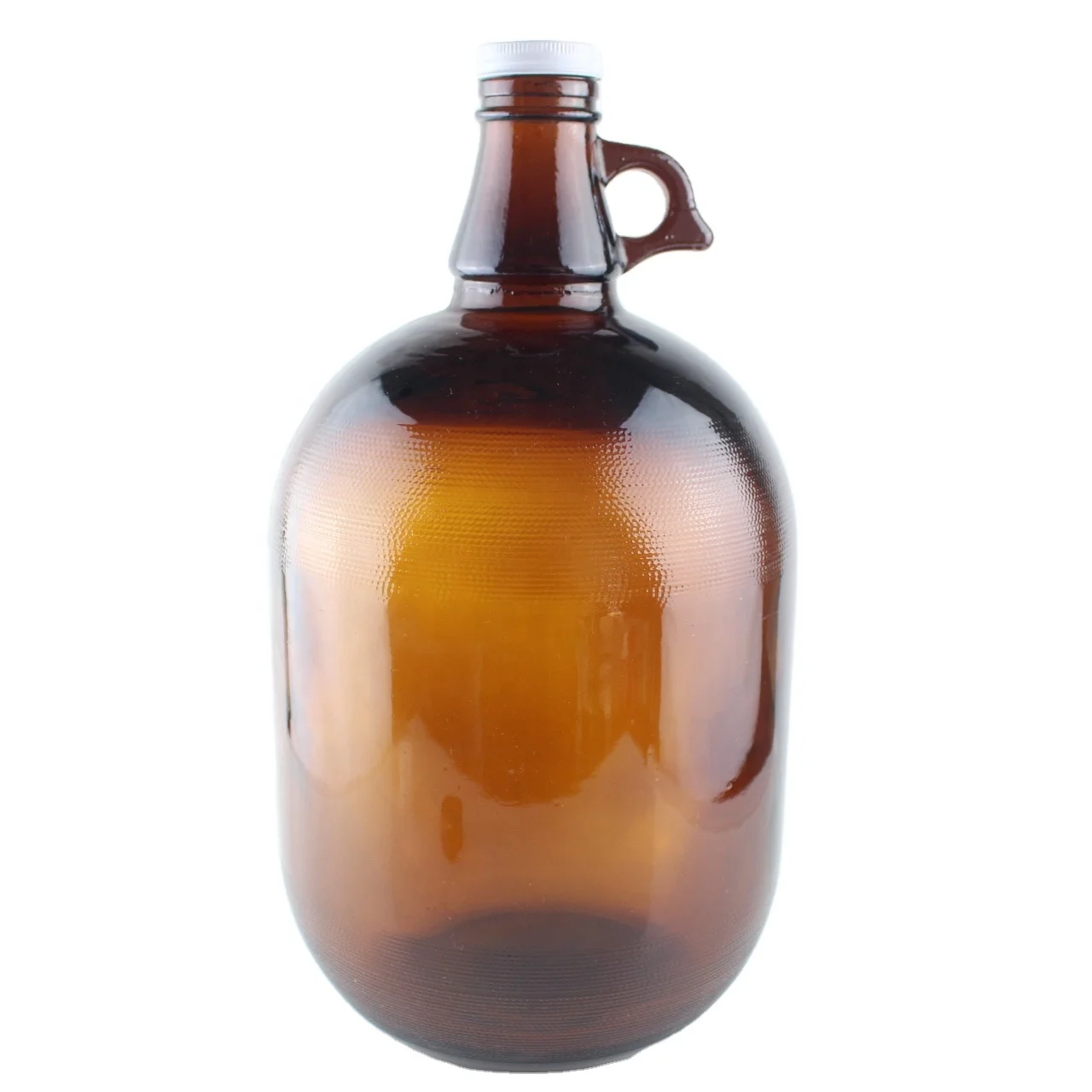 1 Gallon Amber Glass Handleware Jug with 38-400 Black Metal Continuous Thread Lined Closure plastic Liner