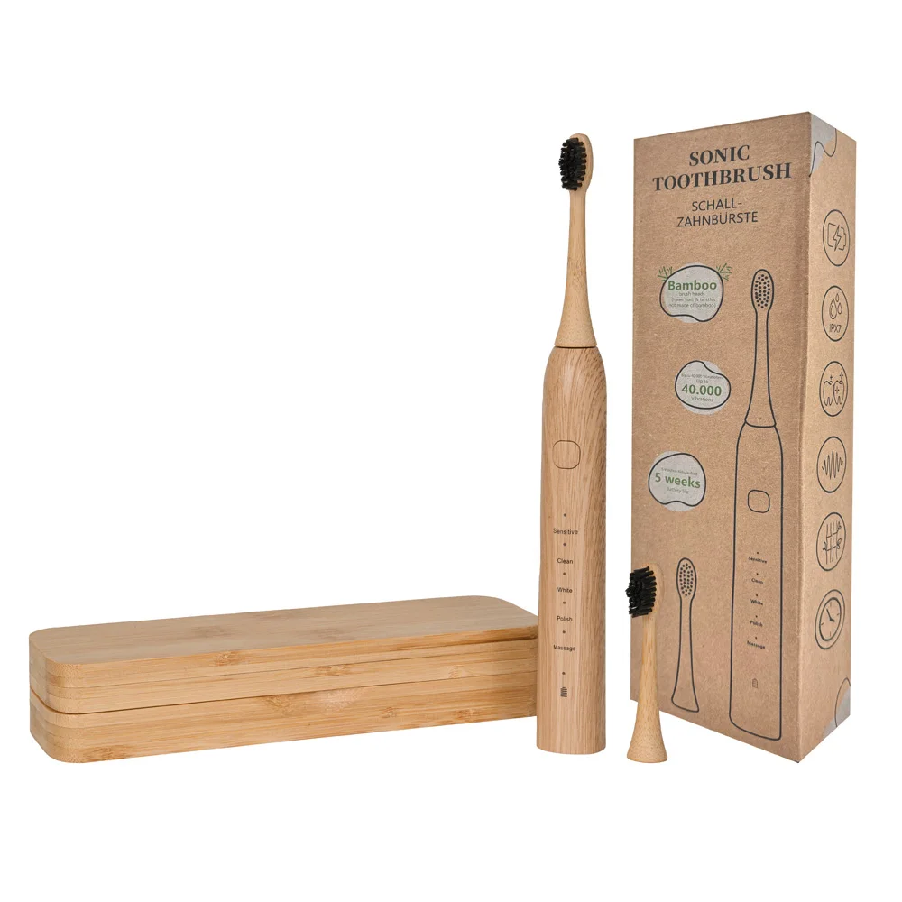 Bamboo sonic electric toothbrush high quality motor cleaning efficiency adult electric biodegradable toothbrush
