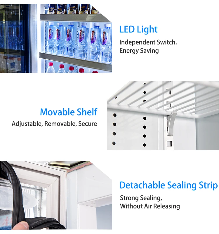 Air cooling system 2 glass door refrigerator freezer with adjustable shelf