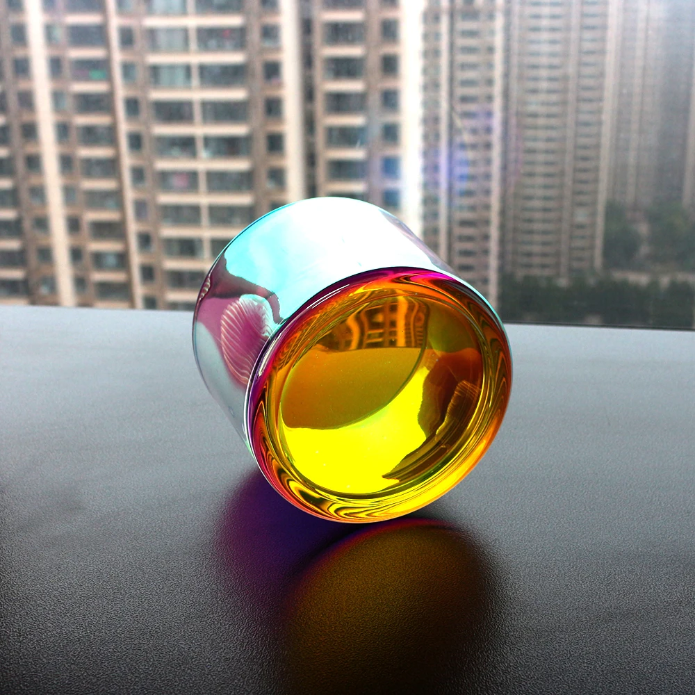 LANGXU aesthetic luxury rainbow colors iridescent candle jar 3 wick large big size wide mouth glass candle container vessel jars