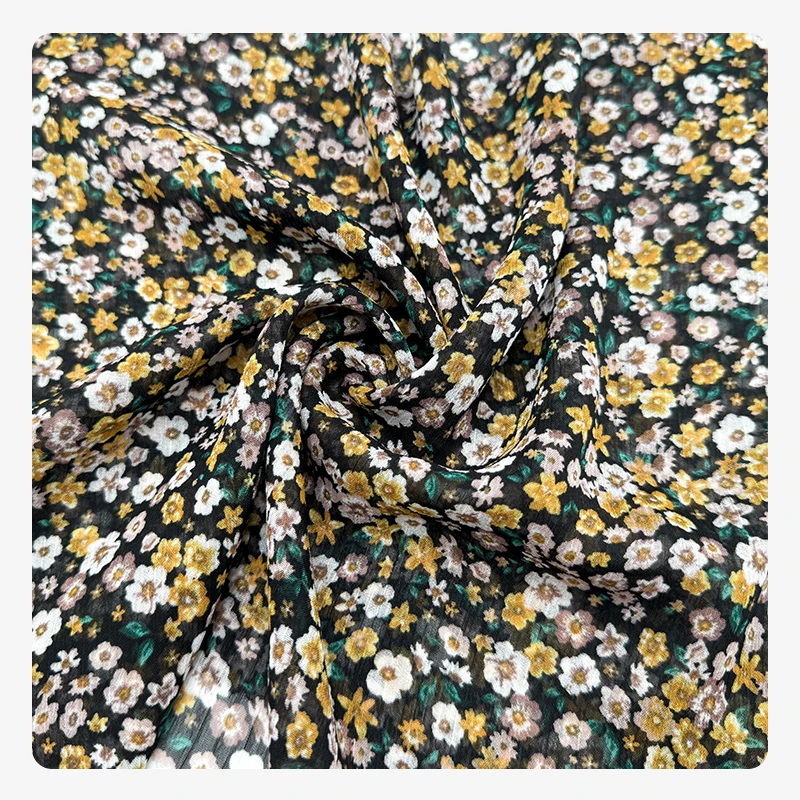 Wedtex Fabric Factory Custom Oil Painting Style Small Floral Print Polyester Chiffon Fabric for Camisole Dress
