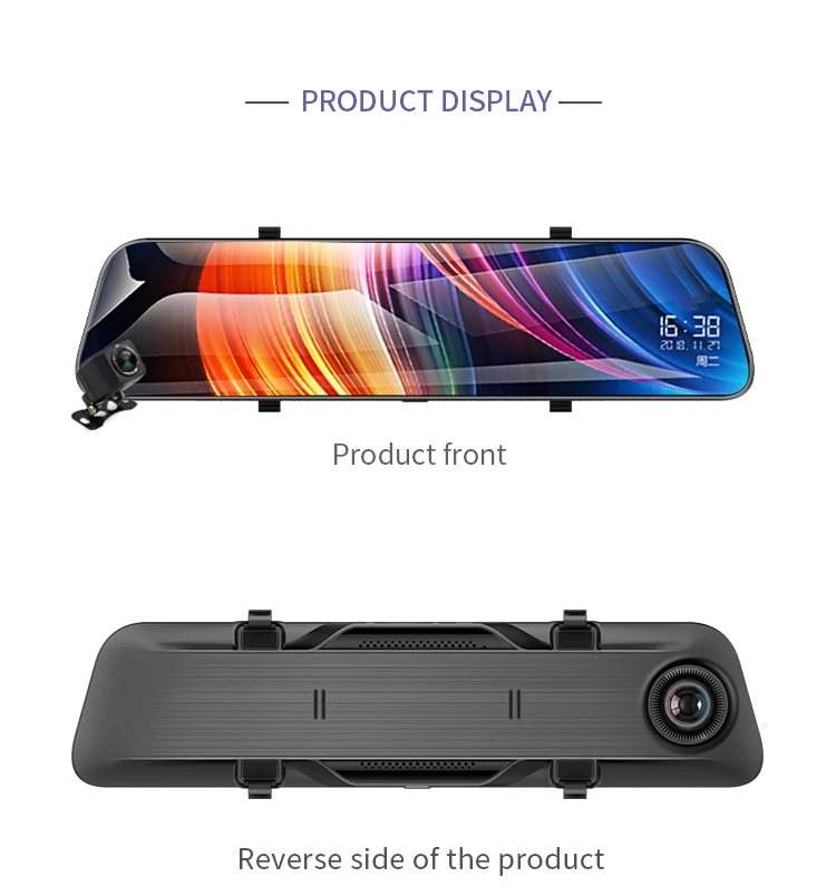 12 дюймовое зеркало заднего вида с 2K Car DVR потоковый медиа-Dash Cam 1440P спереди и сзади Двойной Автомобильный видеорегистратор