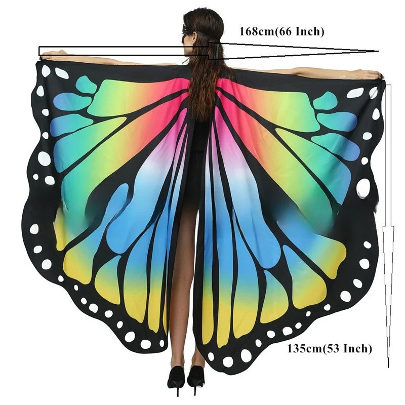 Women Butterfly Wings Cape One Side Halloween Fairy Costume Party Accessory Bellydance Cosplay Dress Up Beach Scarf Big Size