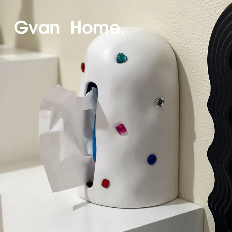 Tissue Boxes Gem Ceramic Diamond Nordic Holders Black White Retro Modern Home Decorative Acrylic Luxury Paper Cover Tissue Boxes