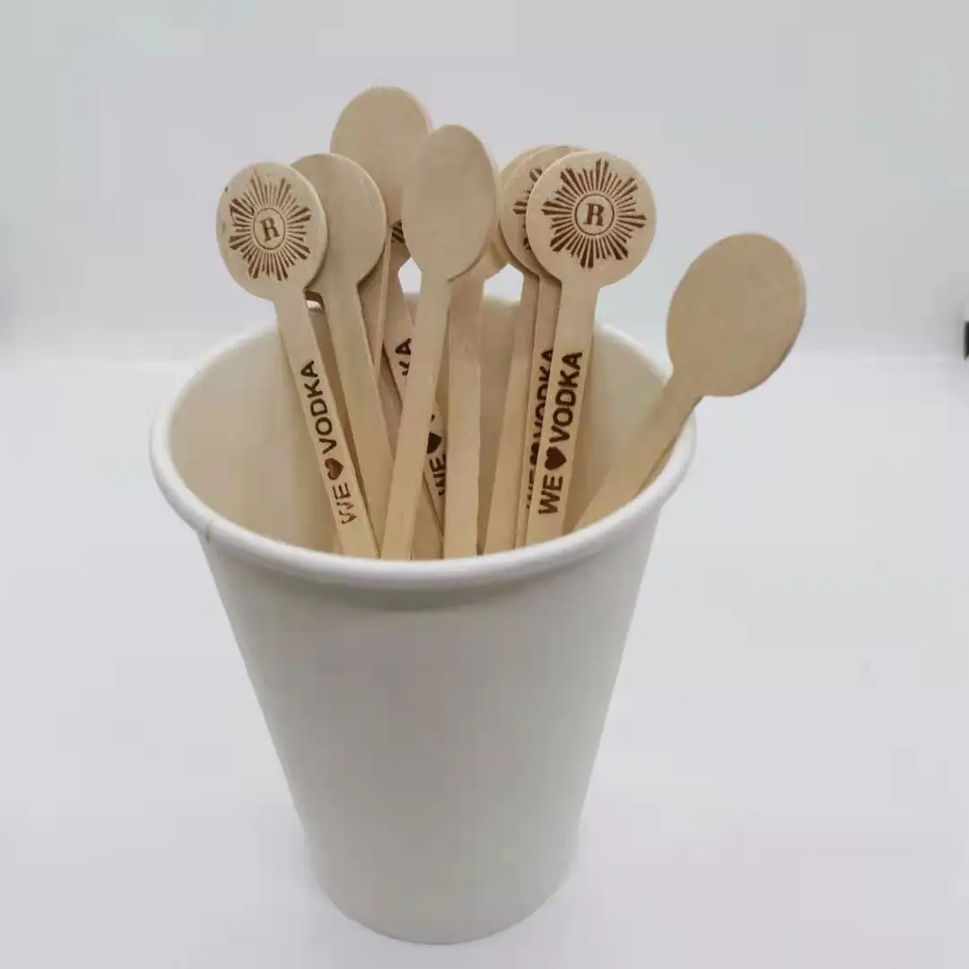 Disposable Biodegradable Wooden Round Paddle Coffee Stirrer  wooden coffee stick
