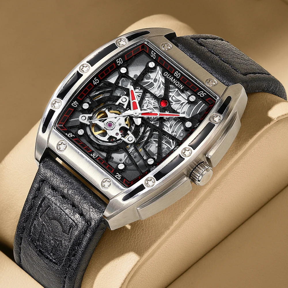 GUANQIN 2021 Luxury Square-Style Business Men Tourbillon Waterproof Mechanical Watch relogio masculino