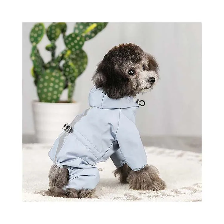 Waterproof Reflective Dog Cat Raincoat Lightweight Pet Rain Poncho Outdoor Puppy Hooded Jumpsuit Jacket Dog Harness Rain Coat