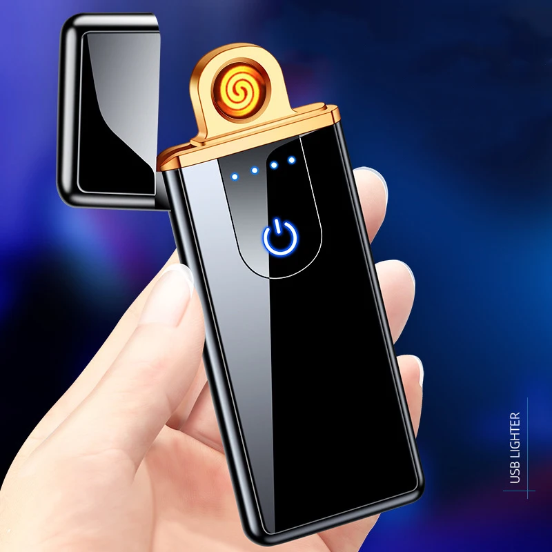 Ультратонкая USB перезаряжаемая зажигалка с сенсорным экраном Двусторонняя Электронная логотипом
