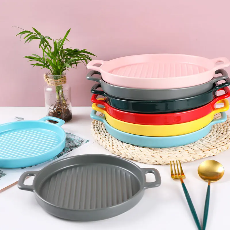 Various Colors Baking Pan Large Pink Blue Yellow Red Gray Black Binaural Round Baking Pan With Shading