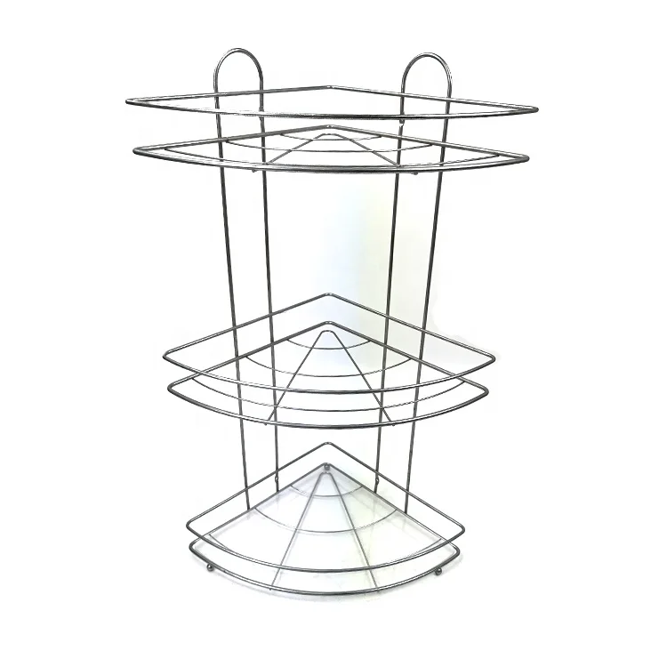 Metal Free Standing 3 layer bathroom shelf corner rack bathroom Shower Storage Mesh Shelves