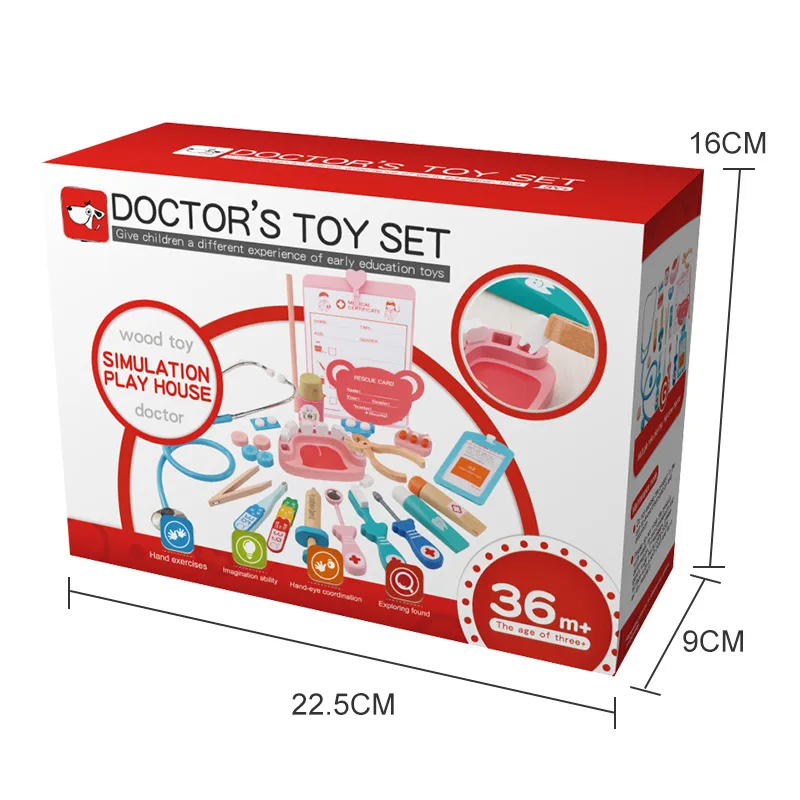 EN71 CPC Wholesale Boxed Wooden Doctor Toys Pretend Play Toys For Girls Boys Kids
