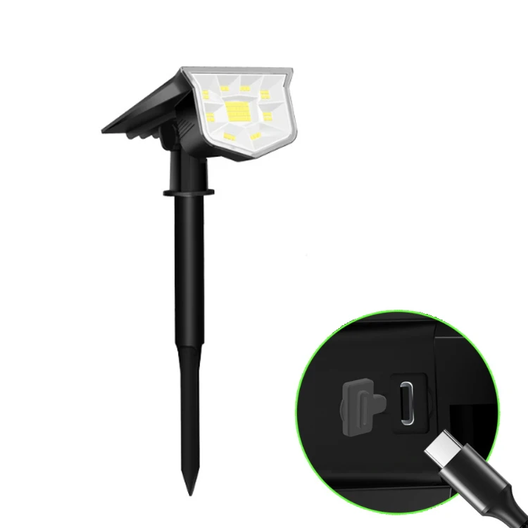 Dual Power Sources Type-C Rechargeable RGB Multi-color Wireless Solar Garden Lights LED USB Solar Pathway Lawn Lights Outdoor