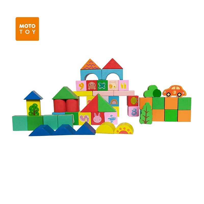 52PCS Wooden Blocks Toys For Kid Creative Solid Wood Build Toys For Children Wooden Building Blocks For Toddler