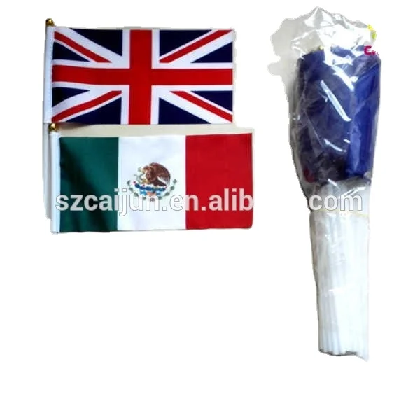 Customized   waving polyester flag paper double sides logo printed table flag hand flag