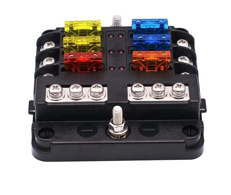 Panel Mount 6 Way ATC ATO Blade Fuse Block with Negative