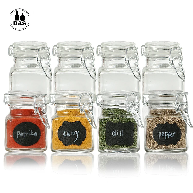 Supplier Empty Square Kitchen Clear Ginger Salt Pepper Container 4oz Glass Spice and Jars with Flip Top Lids