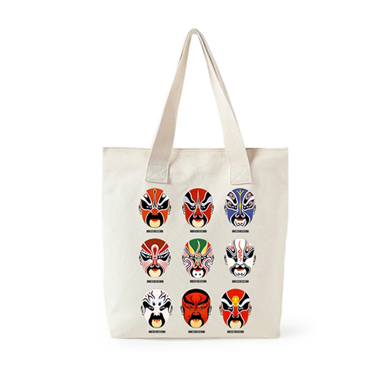 Chinese traditional style grocery custom logo printed cheap recycled eco friendly shopping tote cotton canvas bag