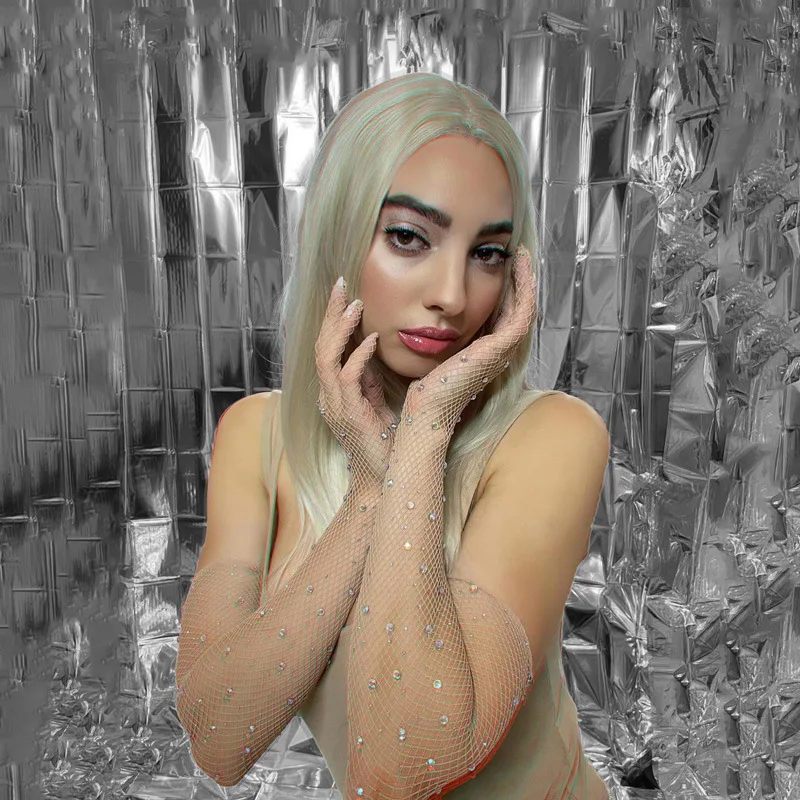 Sexy Diamond Fishing Net Gloves ladies Nightclub Hot rhinestone Sleeves Long Sleeve luxury Sparkling gloevs