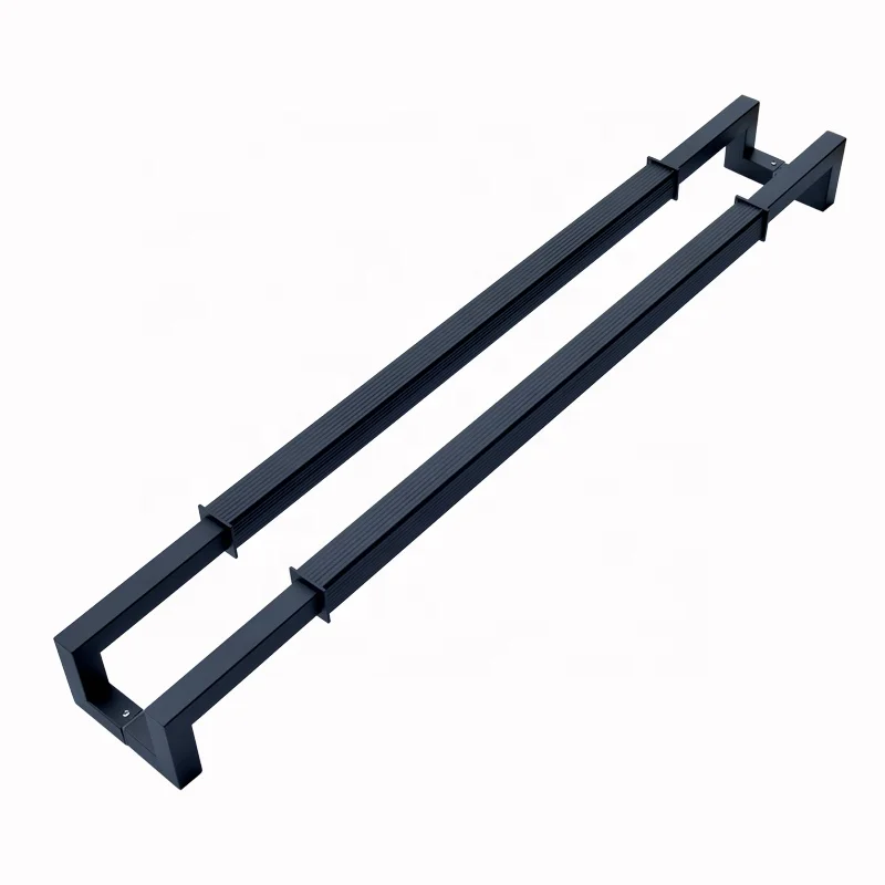 More high-end custom square tube dumb black stainless steel glass door big shake handshandle pull no box hotel door handle