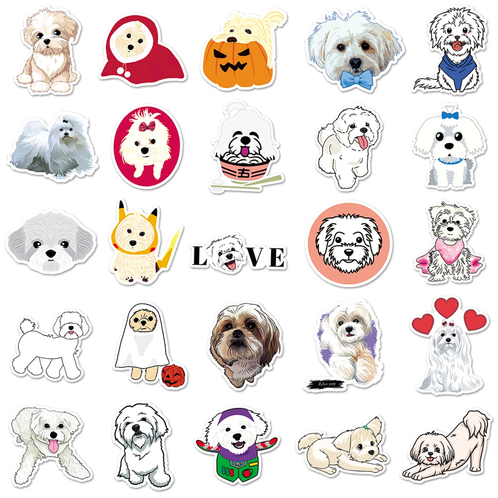 Cute Maltese Dog Stickers 50Pcs Puppy Vinyl Stickers for Kids Girls Teens Kawaii Pet Dogs Decoration Skateboard Guitar Sticker