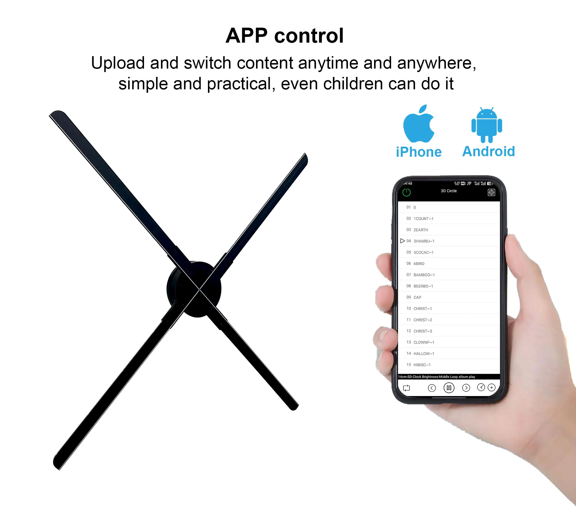 80cm 3D Hologram Projector Fan Wifi Advertising Display Logo Light APP or PC or remote Control Holographic 3d fan Projector