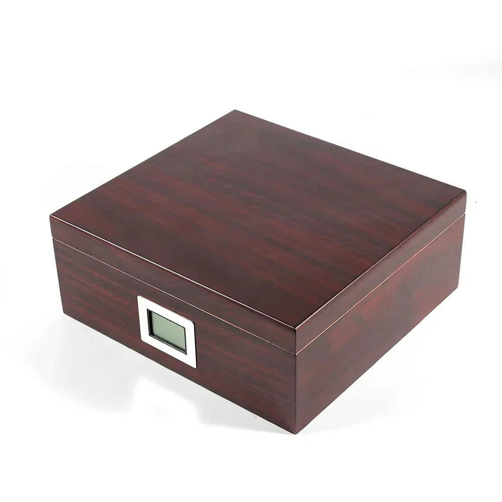 Clear-Top Visible Storage Case for 20-30 Cigars with Humidifier Hygrometer Movable Divider Wooden Desktop Cigar Humidors Box