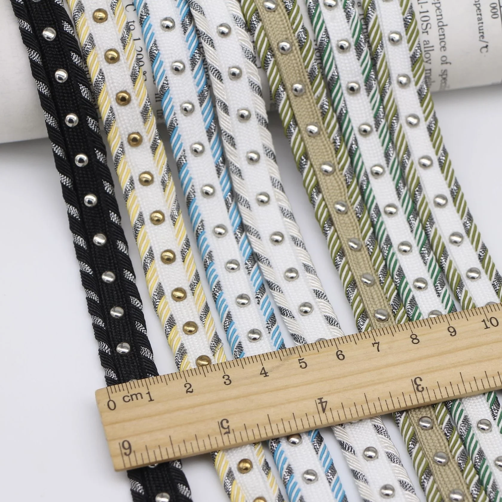 wholesale handmade beaded lace Accessories metal round rivet webbing Beaded Lace Fabric Clothing Decoration Pearl Trim Lace