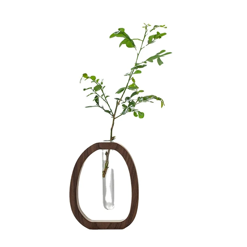 Modern Black Walnut Wooden Japanese Simple Hydroponic Vase with Delicate Flower Insert Bamboo Household Decor