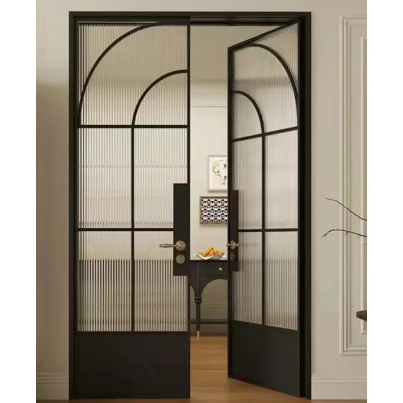 French Arches Glass Old Iron Door White Black Color Retro Design Interior Entry Interior Door
