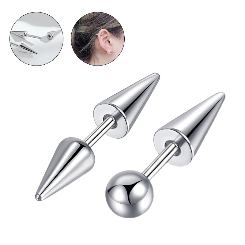 Fashion Piercing Jewelry G23 Titanium Inner Teeth Double-headed Pointed Conical Earrings 16G Ear Stud Wholesale