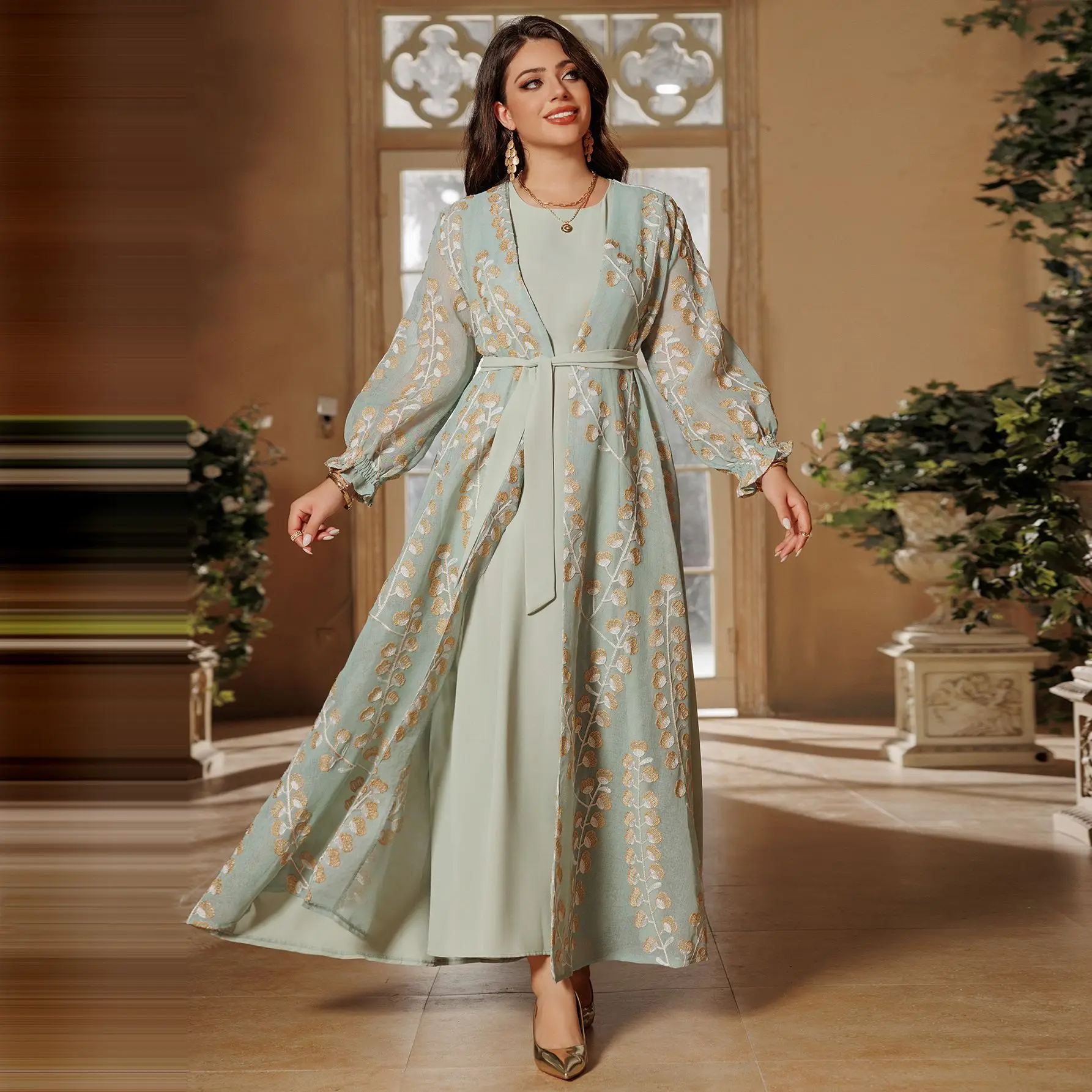 2023 New Arrival Ramadan Eid Jalabiya Fashion Muslim Dubai Arabic Abaya Dress Moroccan Kaftan Embroidery Jalabiat Women Robe