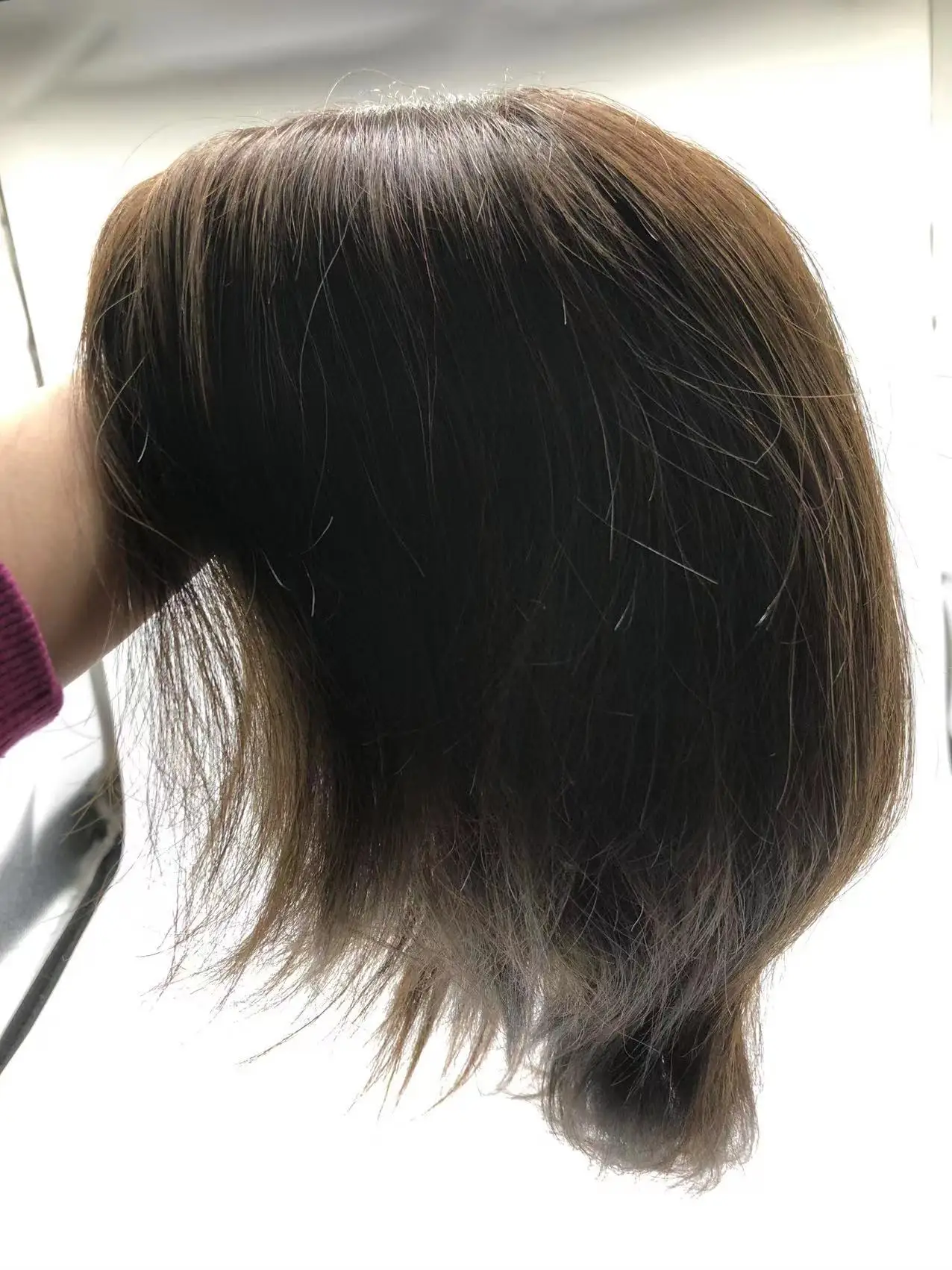 HQ Natural Brown Silky Human Hair Different hair Length Front Hand Tied Silk Wig Hair System