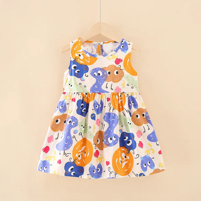 1-6year Summer 100% cotton Baby Dress Girl Baby Sleeveless Flower Print Dress Clothes Toddler Baby Girl Dress