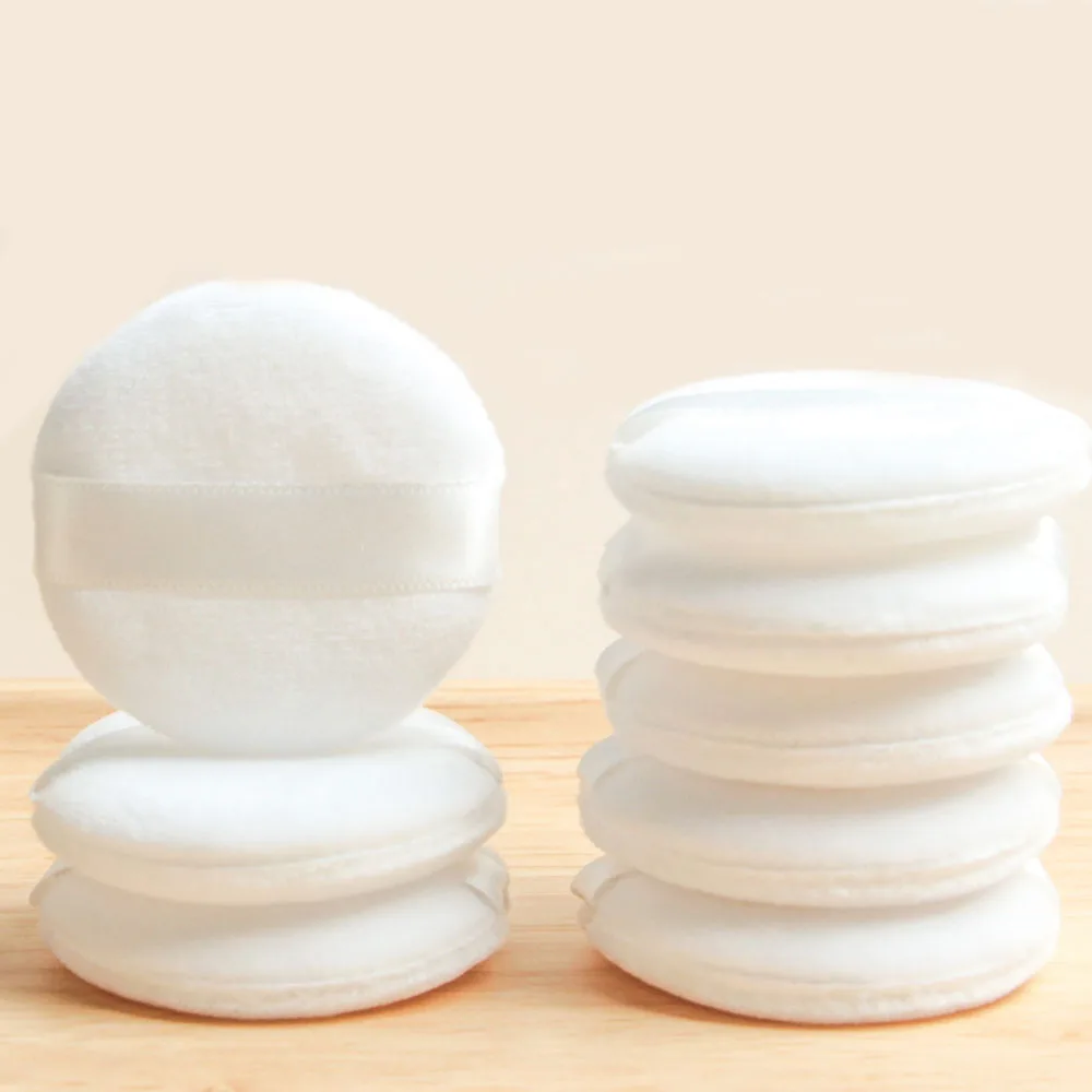 Bestseller Custom Logo Ultra Soft Cotton Flocking Loose Round Velour Makeup Puffs Setting Refillable Thick Powder Puff