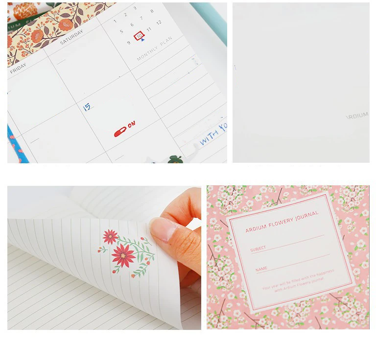 Korea Style Fresh Floral A5 Hardcover Notepad Hand Book Printed Plan Book Creative Retro Diary Custom Notebook For Girls Women G