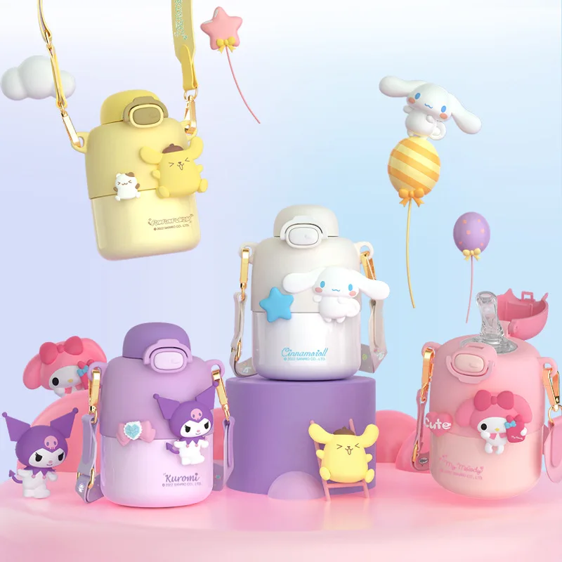 Kawaii Sanrio 430ml Thermos Mug 316 Stainless Steel Anime Cartoon Kuromi Cinnamoroll Thermal Water Bottle Portable Straw Cup