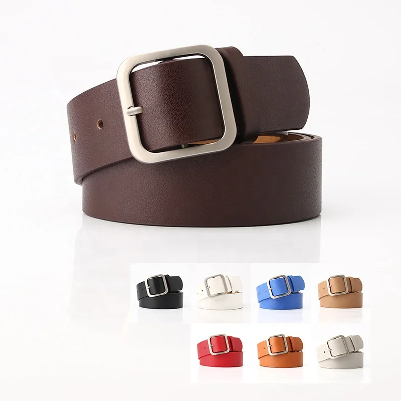 Fashion Square Buckle Belts for Women Vintage Simple PU Leather Waistband for Jeans