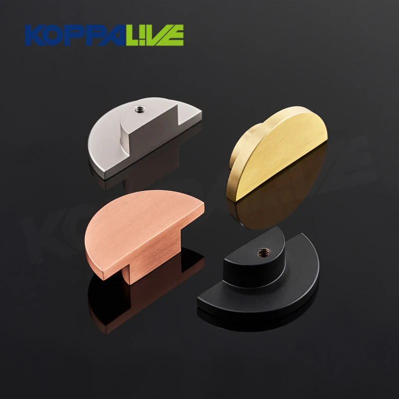Koppalive Modern Mini Gold Satin Nickel Brass Dresser Drawer Pulls Handles Semicircle Half Moon Cabinet Knobs